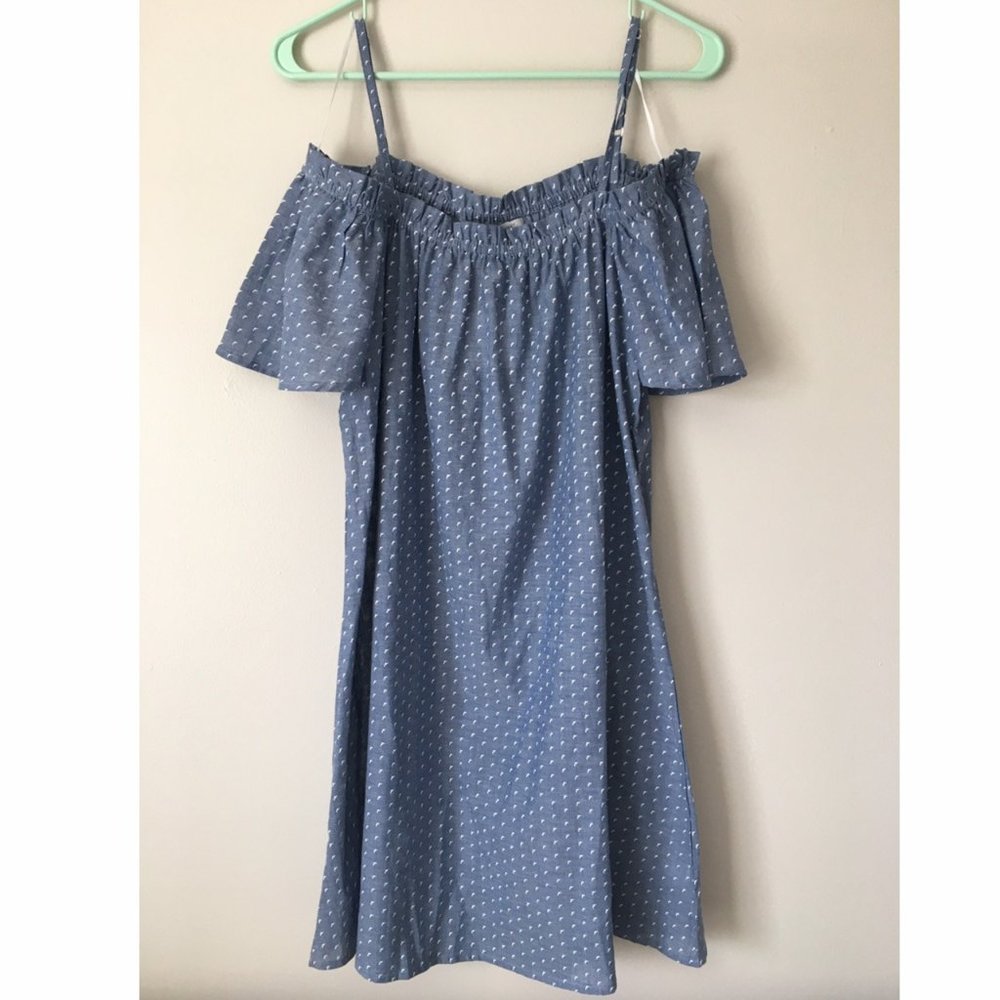 NWT–Blue Cold Shoulder Spaghetti Strap Shift Dress